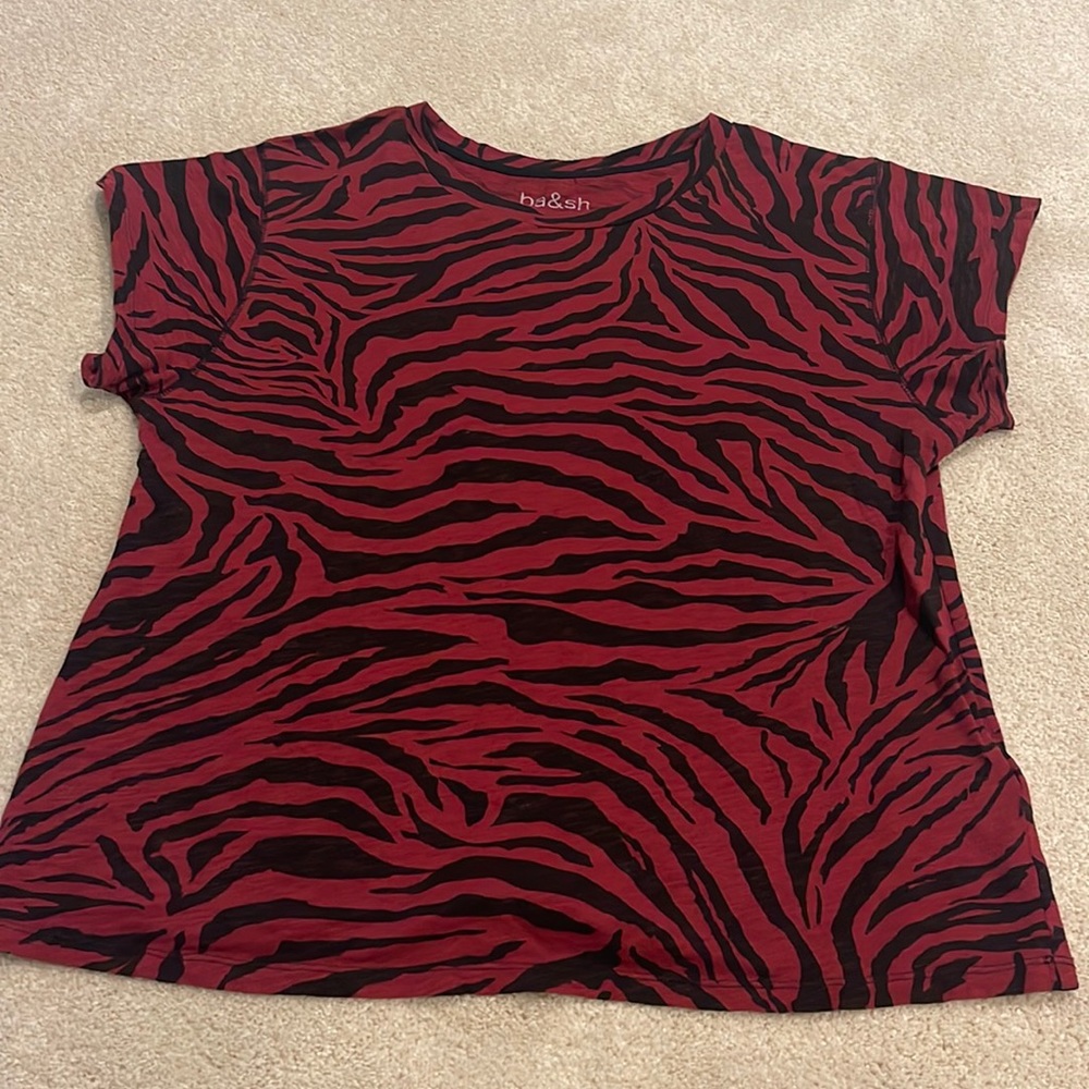 ba&sh Red and Black Zebra Print Short Sleeve Tee!